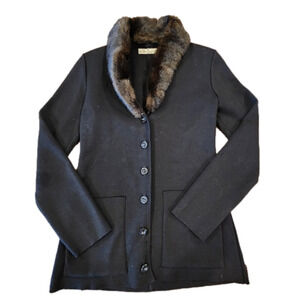 La maison de la fausse fourrure black 100% wool & fur Button Up Glam cardigan S